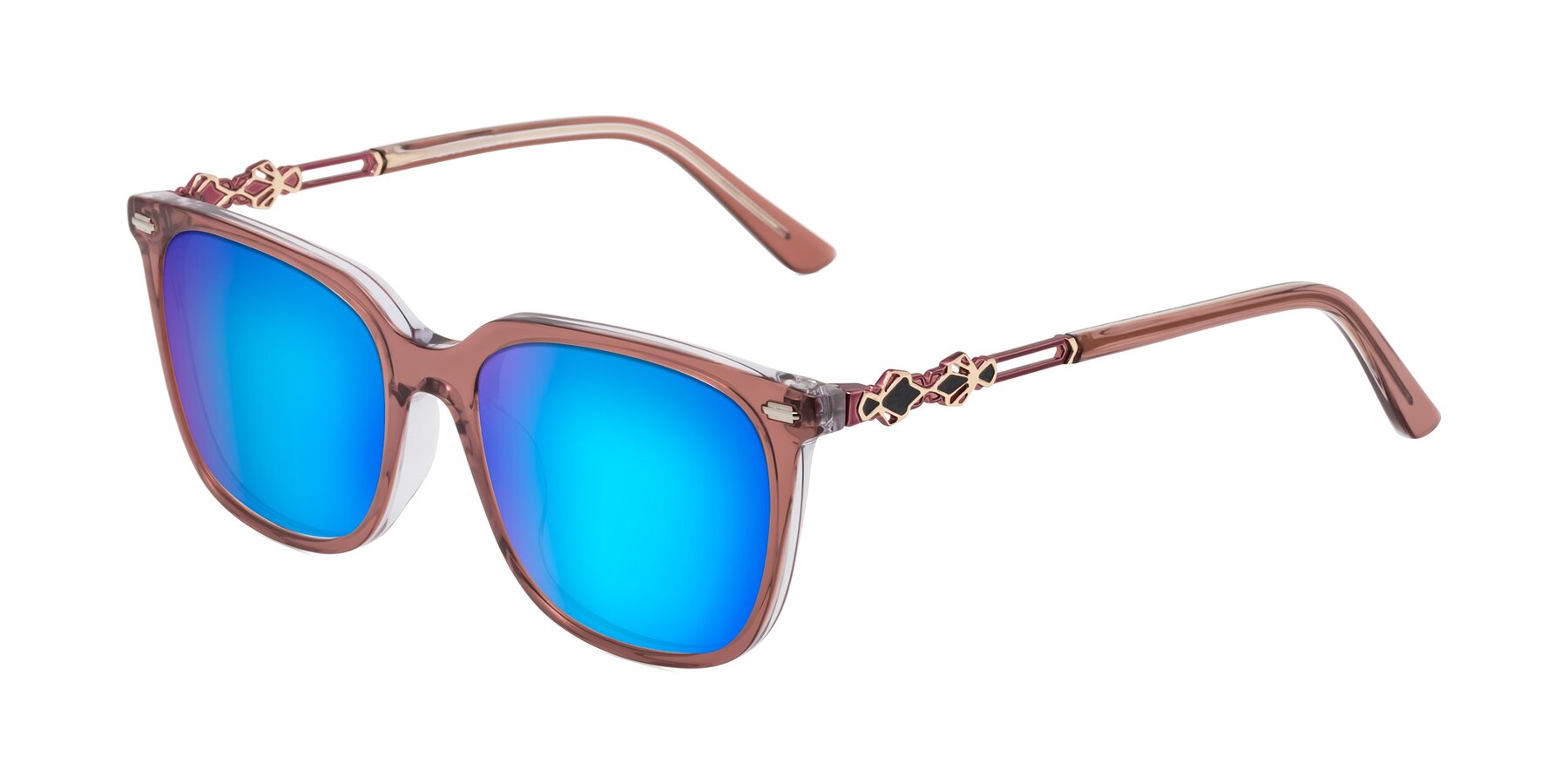 Angle of Dahlia in Mauve Taupe with Blue Mirrored Lenses