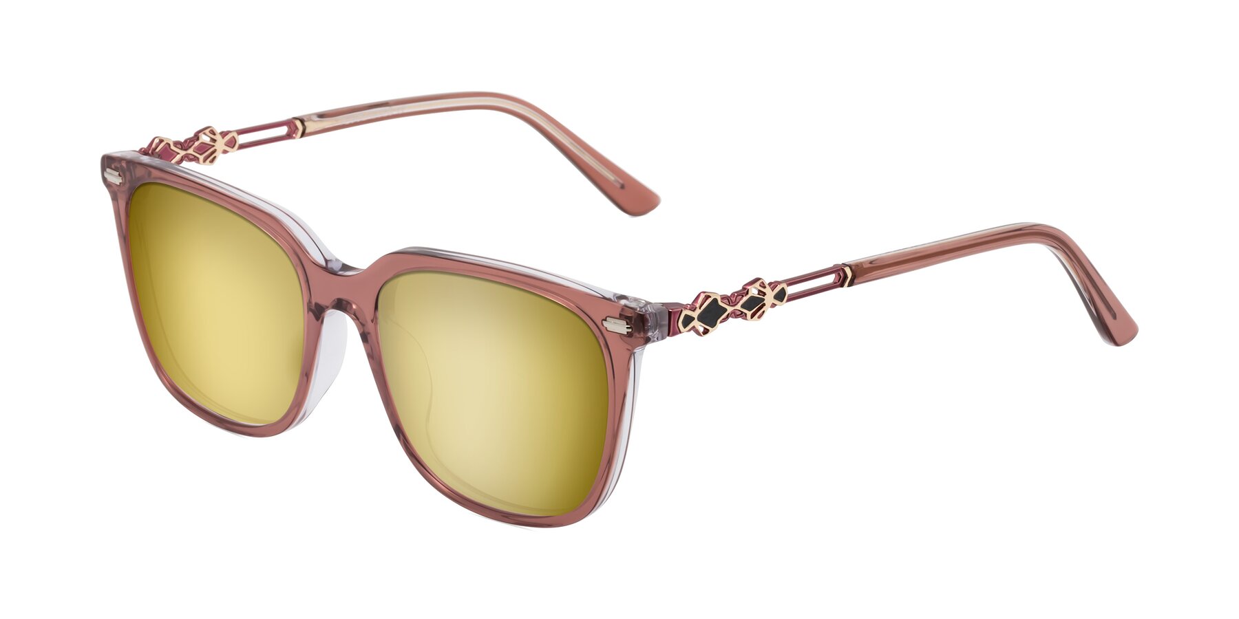 Angle of Dahlia in Mauve Taupe with Gold Mirrored Lenses