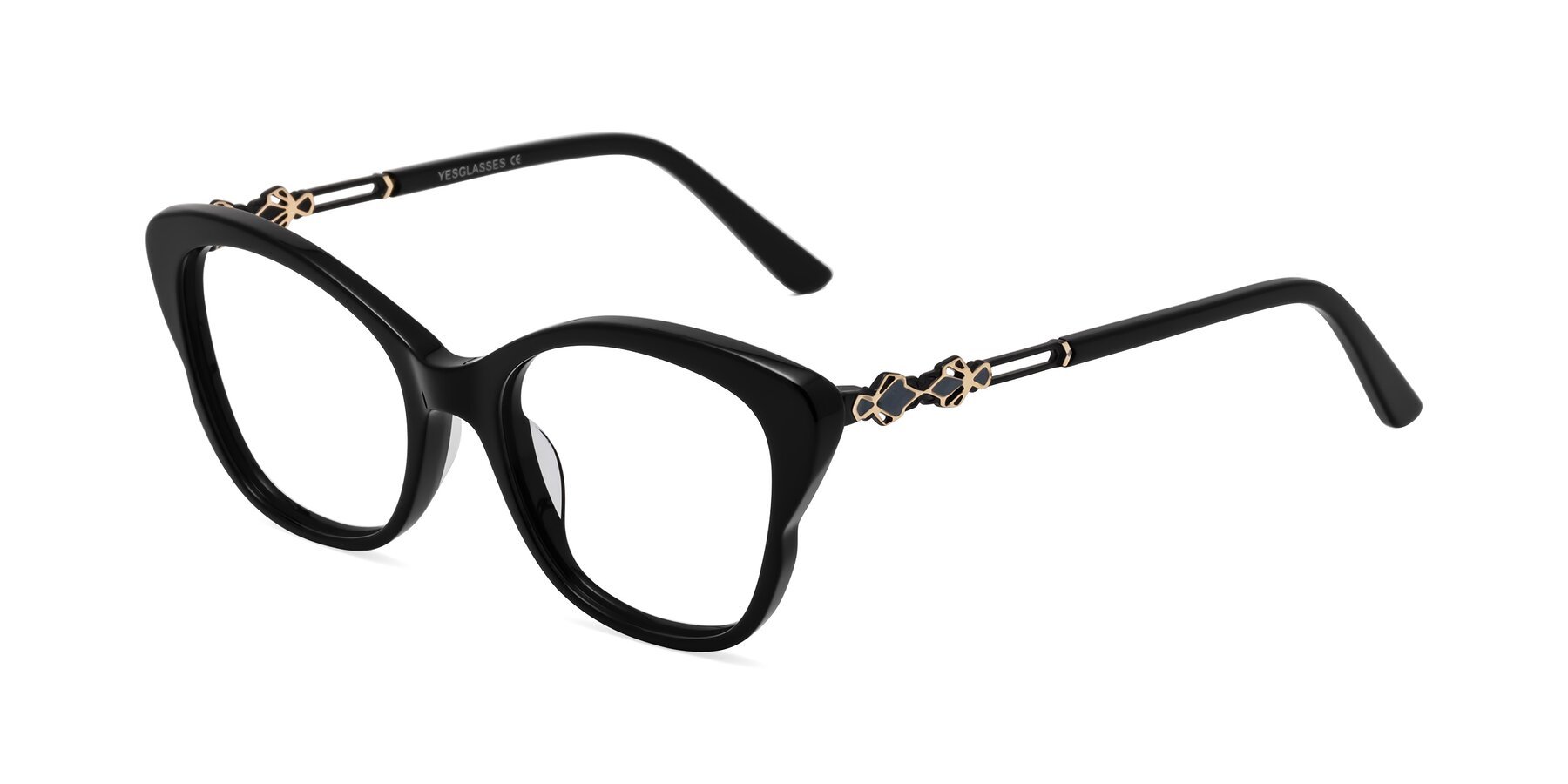 Angle of Azalea in Black with Clear Reading Eyeglass Lenses