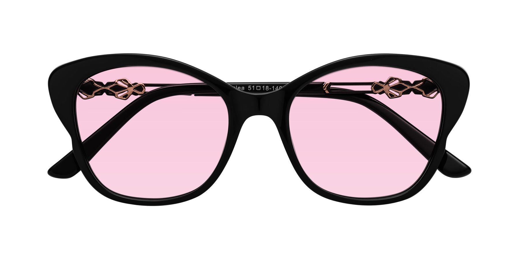 Folded Front of Azalea in Black with Light Pink Tinted Lenses