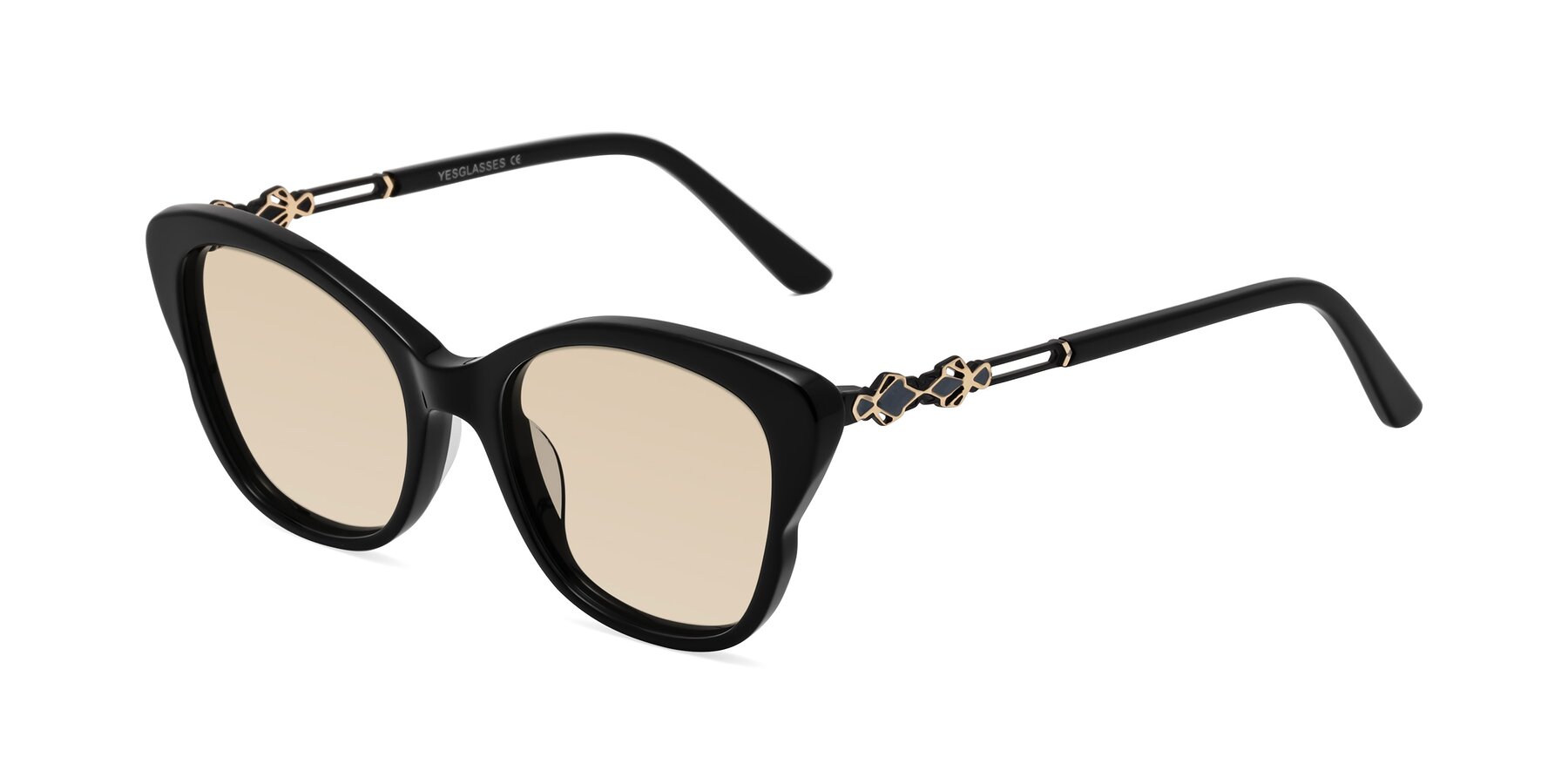 Angle of Azalea in Black with Light Brown Tinted Lenses