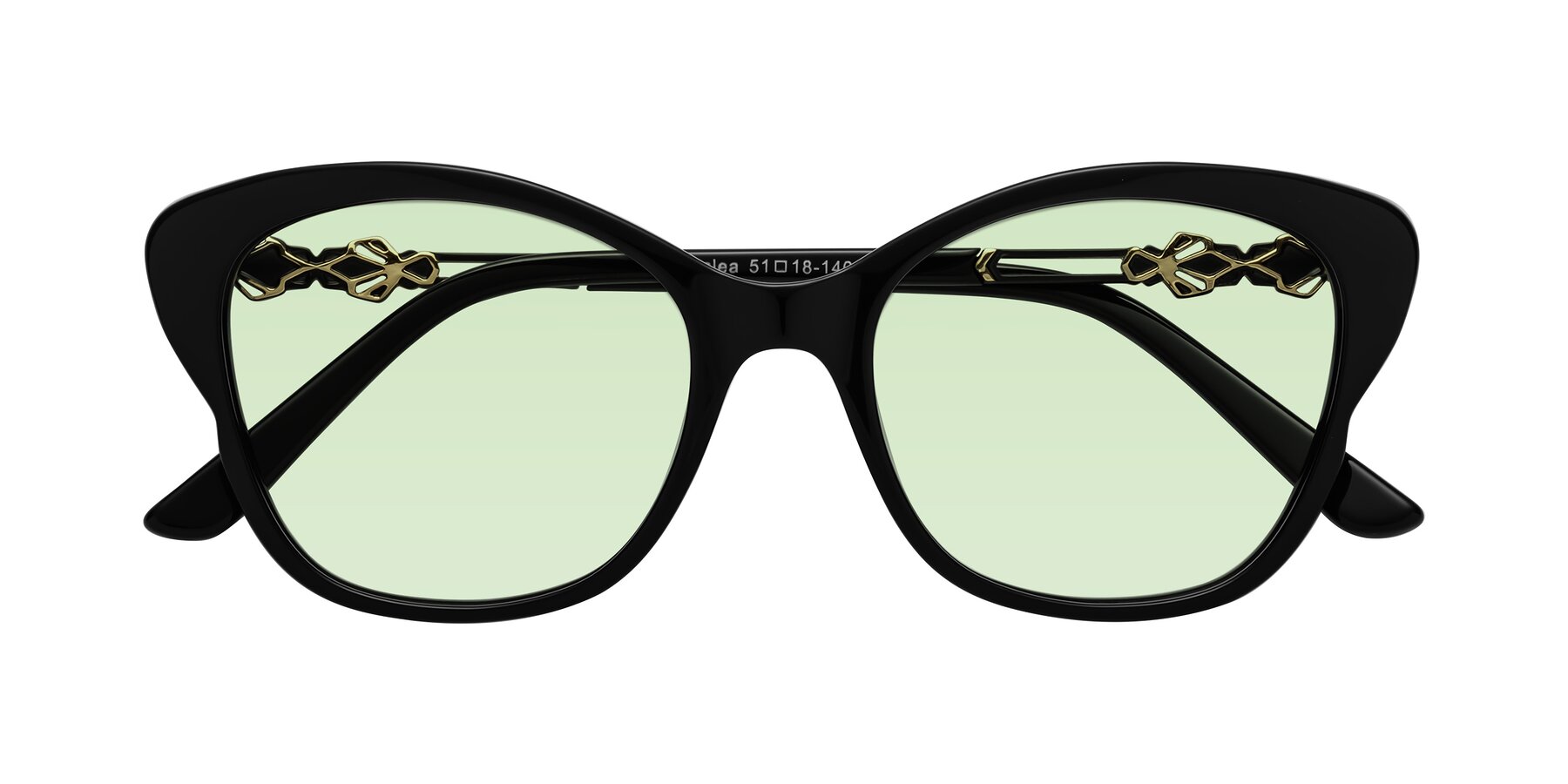 Folded Front of Azalea in Black with Light Green Tinted Lenses