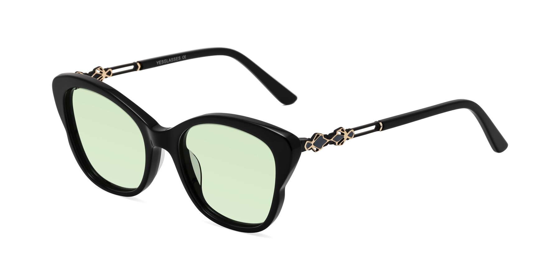 Angle of Azalea in Black with Light Green Tinted Lenses