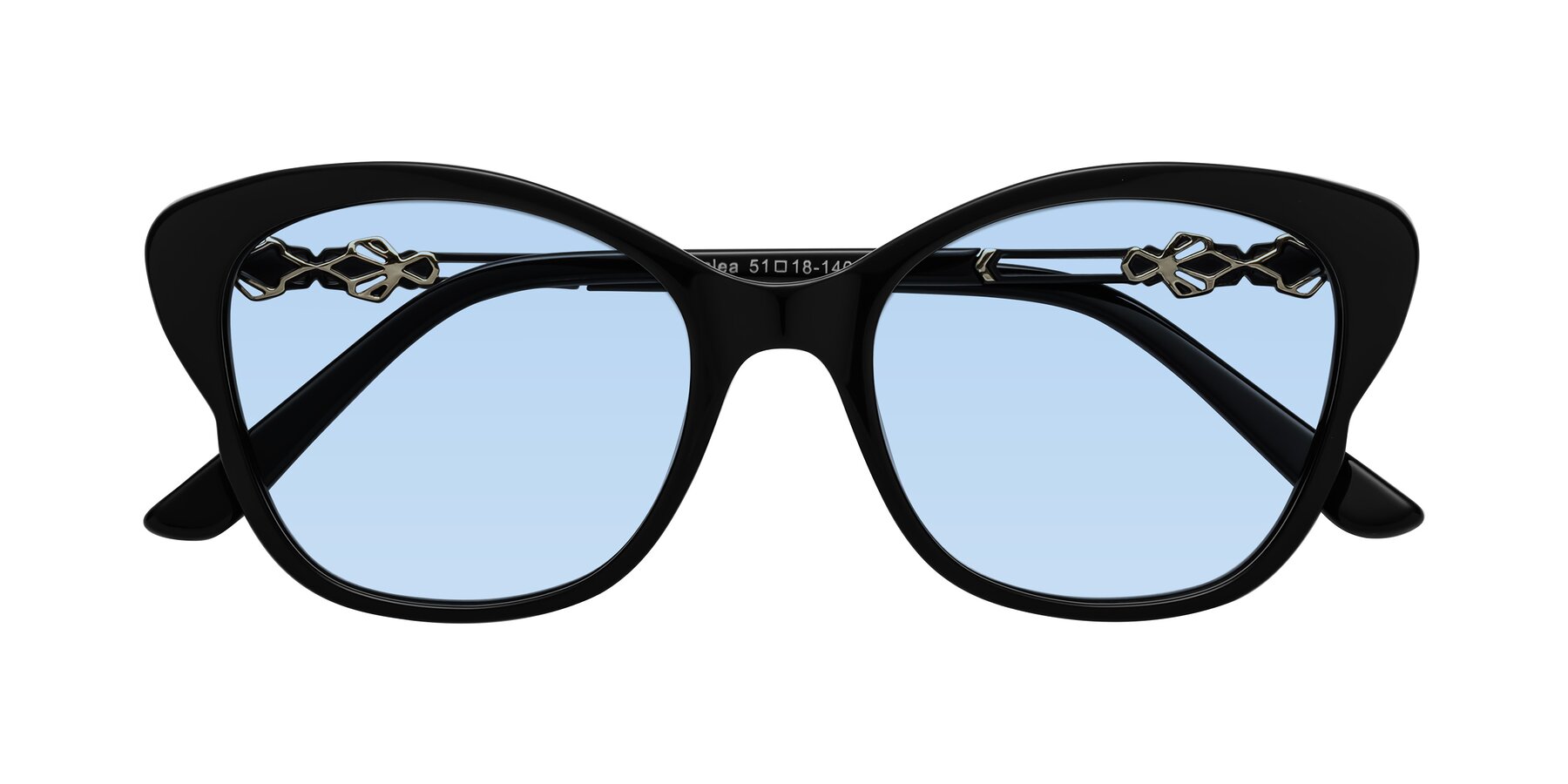 Folded Front of Azalea in Black with Light Blue Tinted Lenses