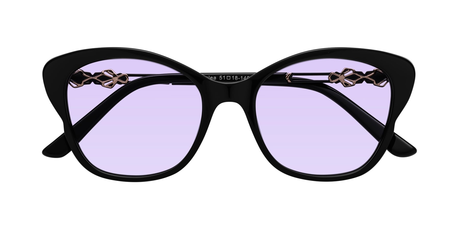 Folded Front of Azalea in Black with Light Purple Tinted Lenses