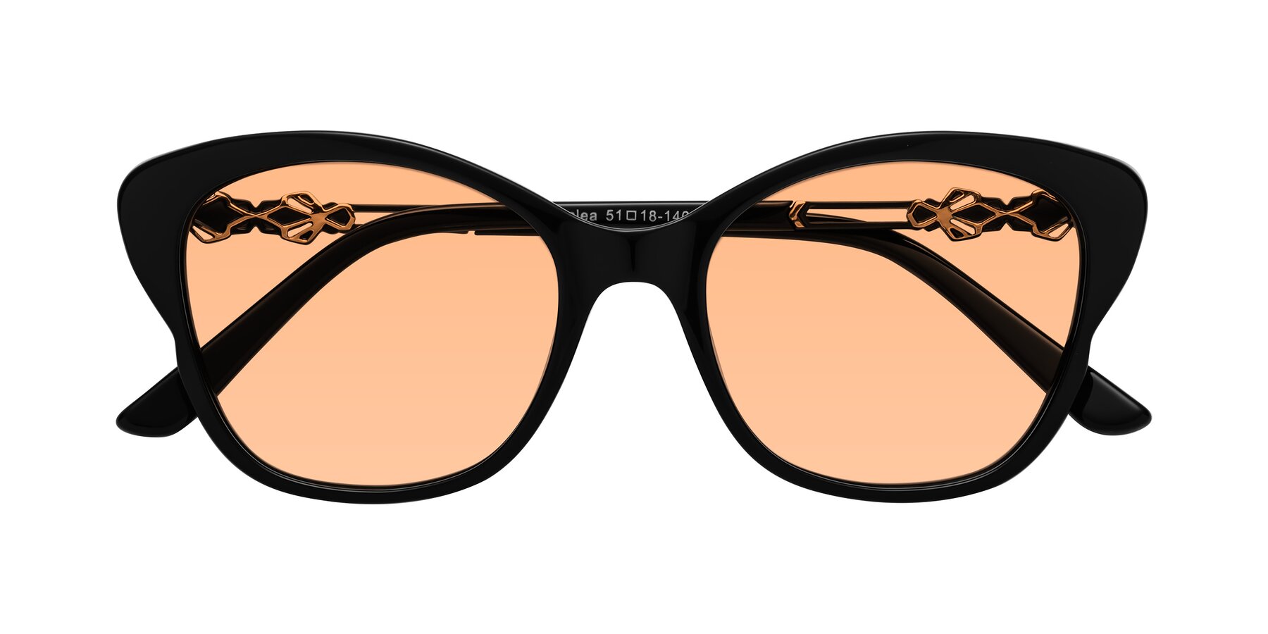 Folded Front of Azalea in Black with Light Orange Tinted Lenses