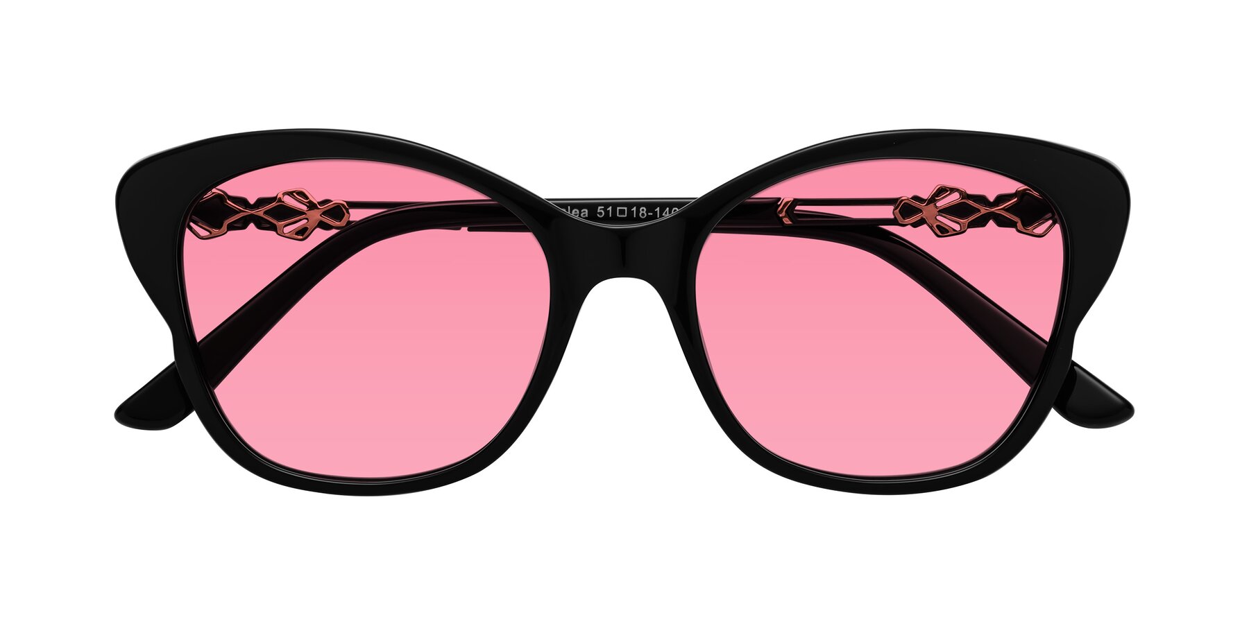 Folded Front of Azalea in Black with Pink Tinted Lenses