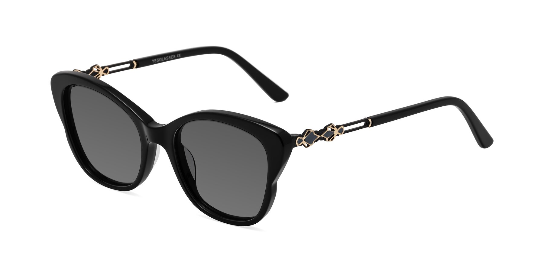 Angle of Azalea in Black with Medium Gray Tinted Lenses