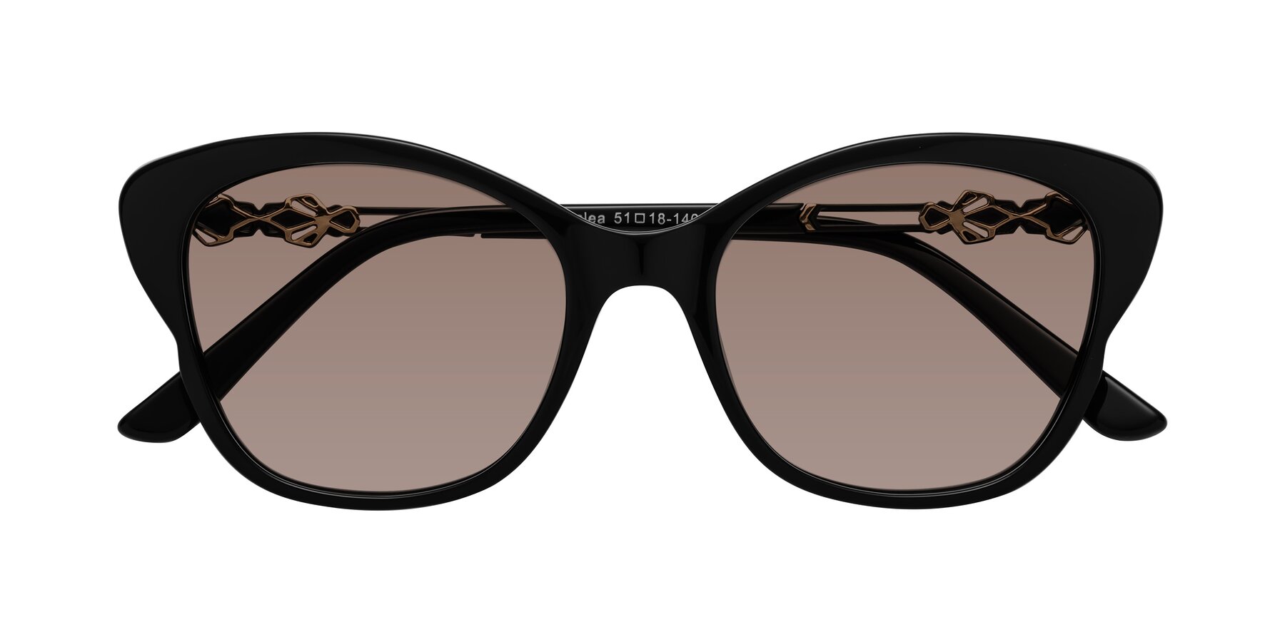 Folded Front of Azalea in Black with Medium Brown Tinted Lenses