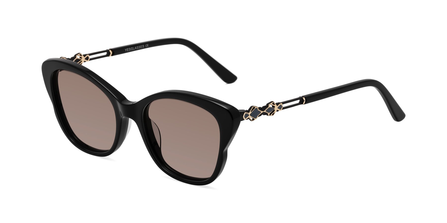 Angle of Azalea in Black with Medium Brown Tinted Lenses