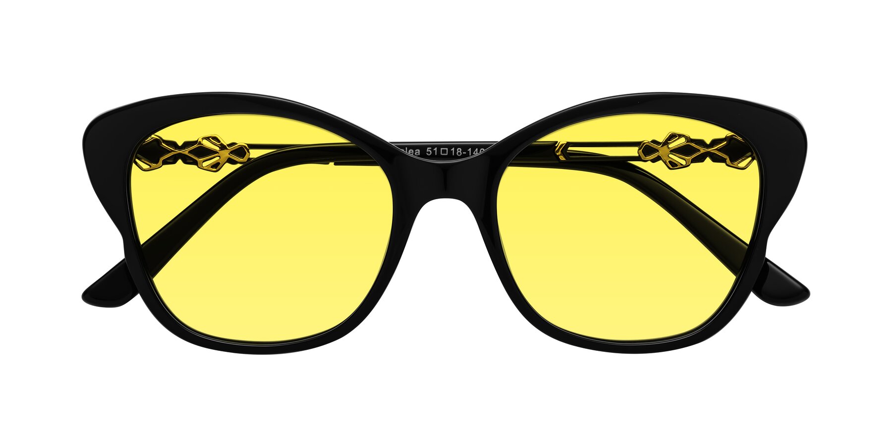 Folded Front of Azalea in Black with Medium Yellow Tinted Lenses