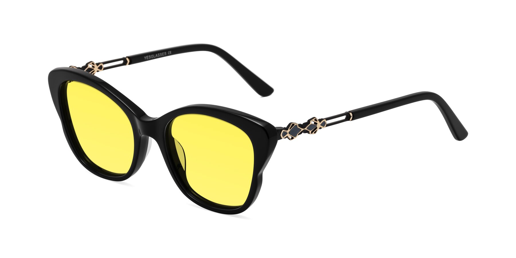 Angle of Azalea in Black with Medium Yellow Tinted Lenses