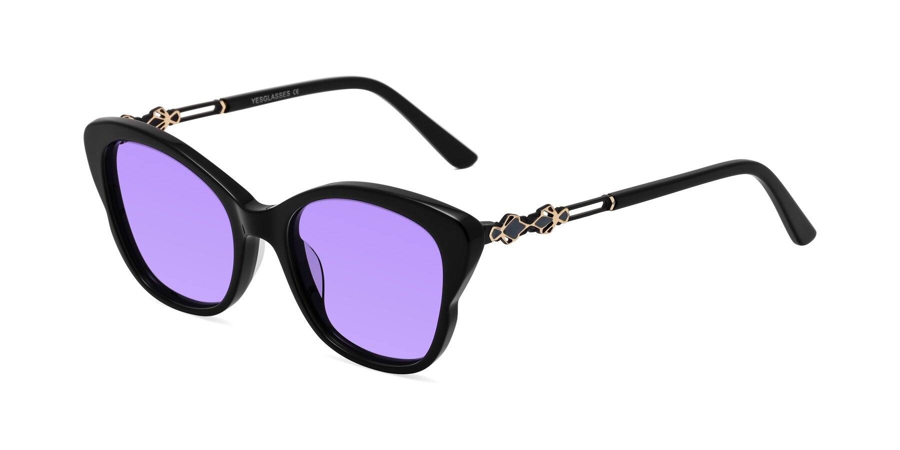 Angle of Azalea in Black with Medium Purple Tinted Lenses