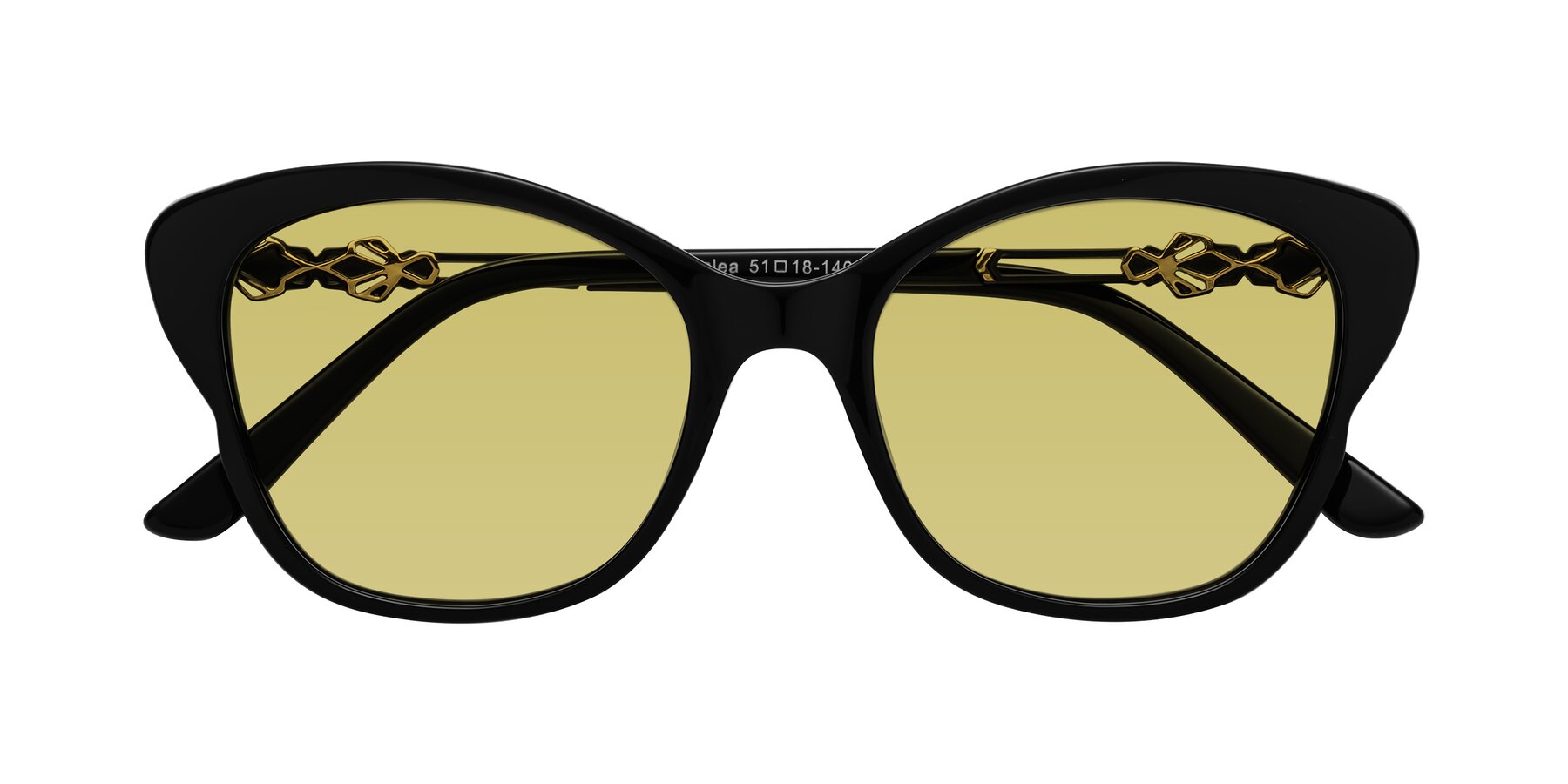 Folded Front of Azalea in Black with Medium Champagne Tinted Lenses