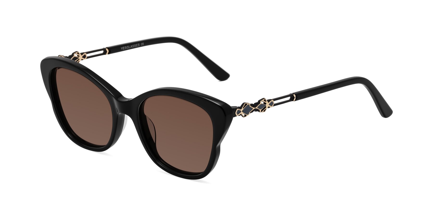 Angle of Azalea in Black with Brown Tinted Lenses