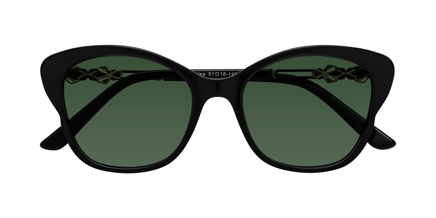 Folded Front of Azalea in Black with Green Tinted Lenses