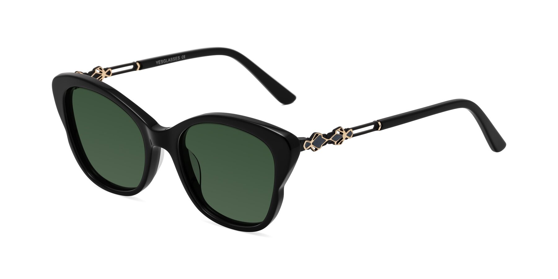 Angle of Azalea in Black with Green Tinted Lenses