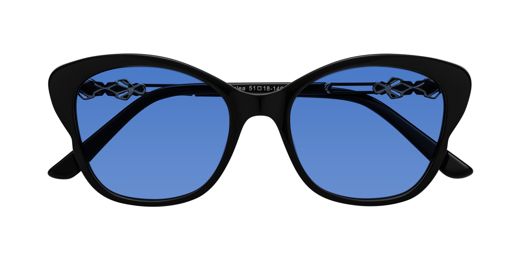 Folded Front of Azalea in Black with Blue Tinted Lenses