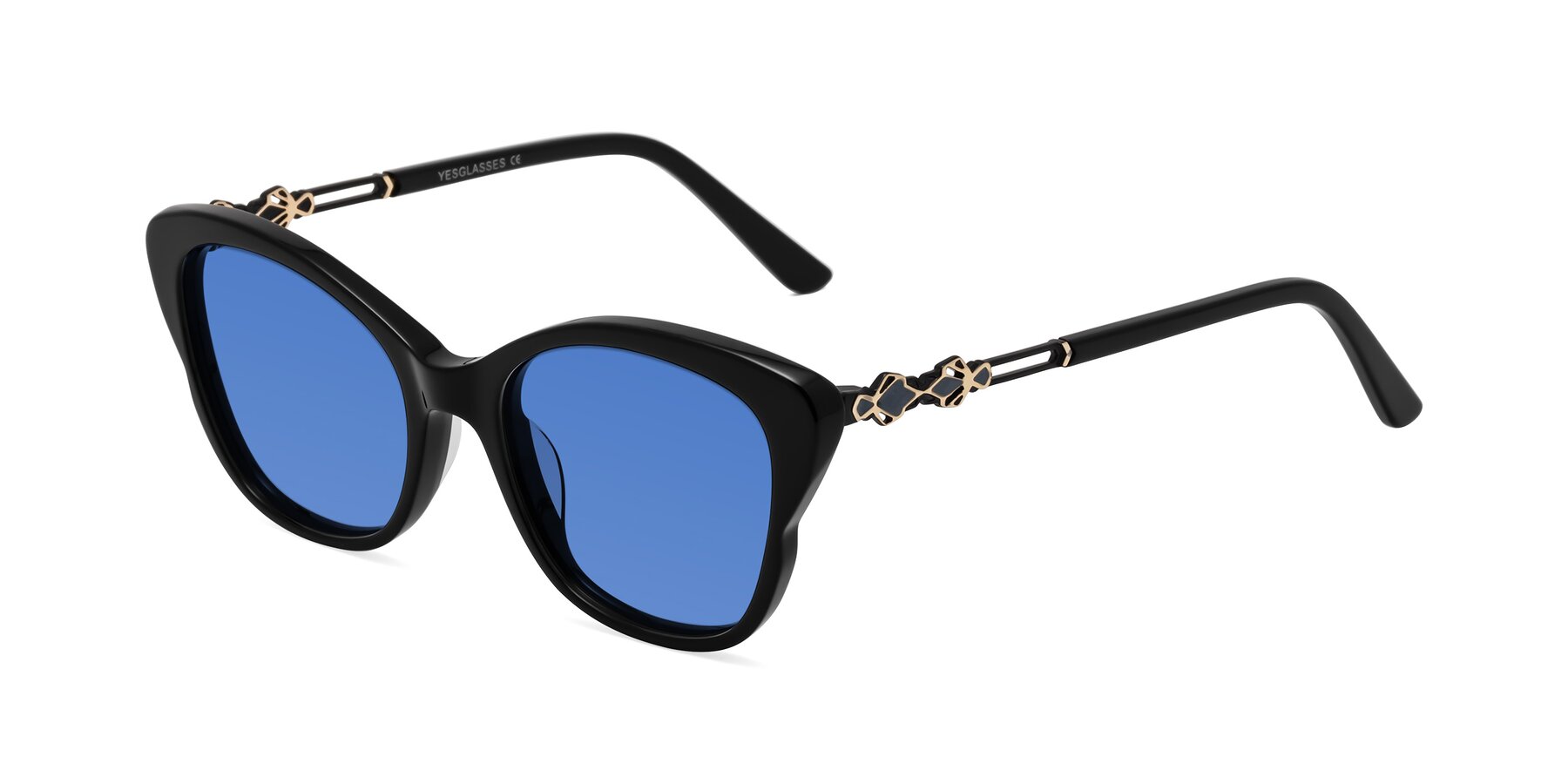 Angle of Azalea in Black with Blue Tinted Lenses