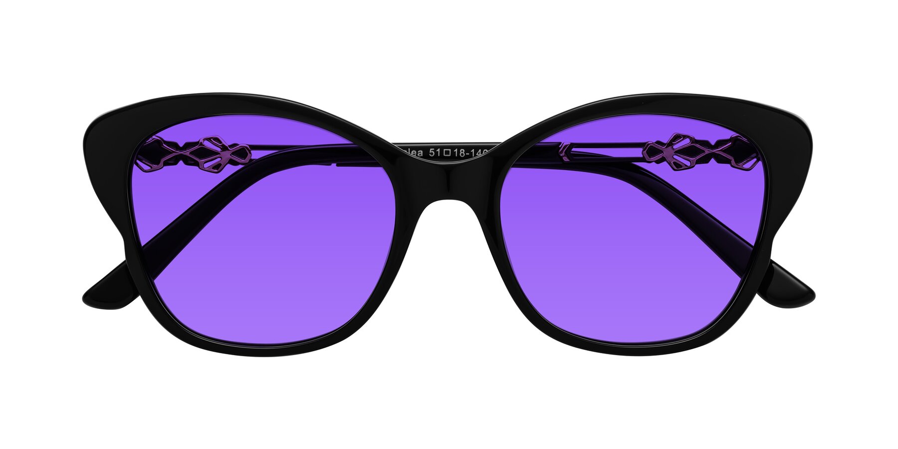 Folded Front of Azalea in Black with Purple Tinted Lenses