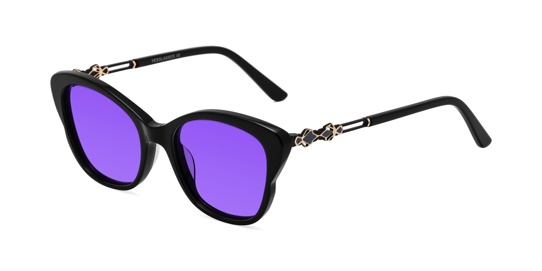 Angle of Azalea in Black with Purple Tinted Lenses