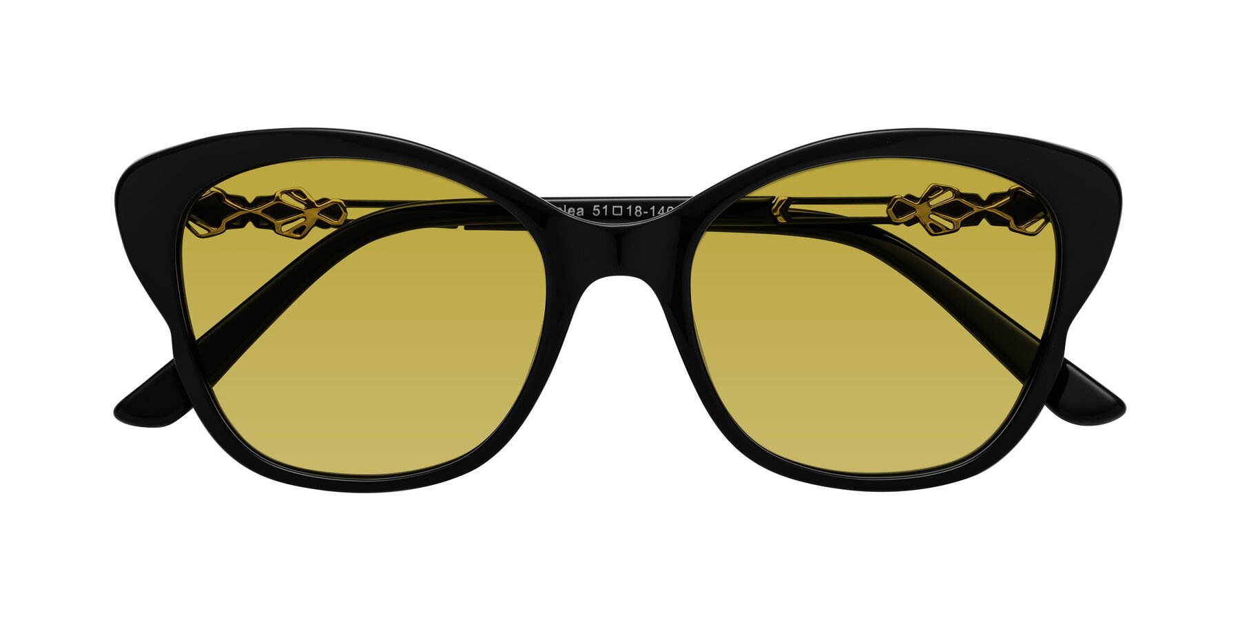 Folded Front of Azalea in Black with Champagne Tinted Lenses