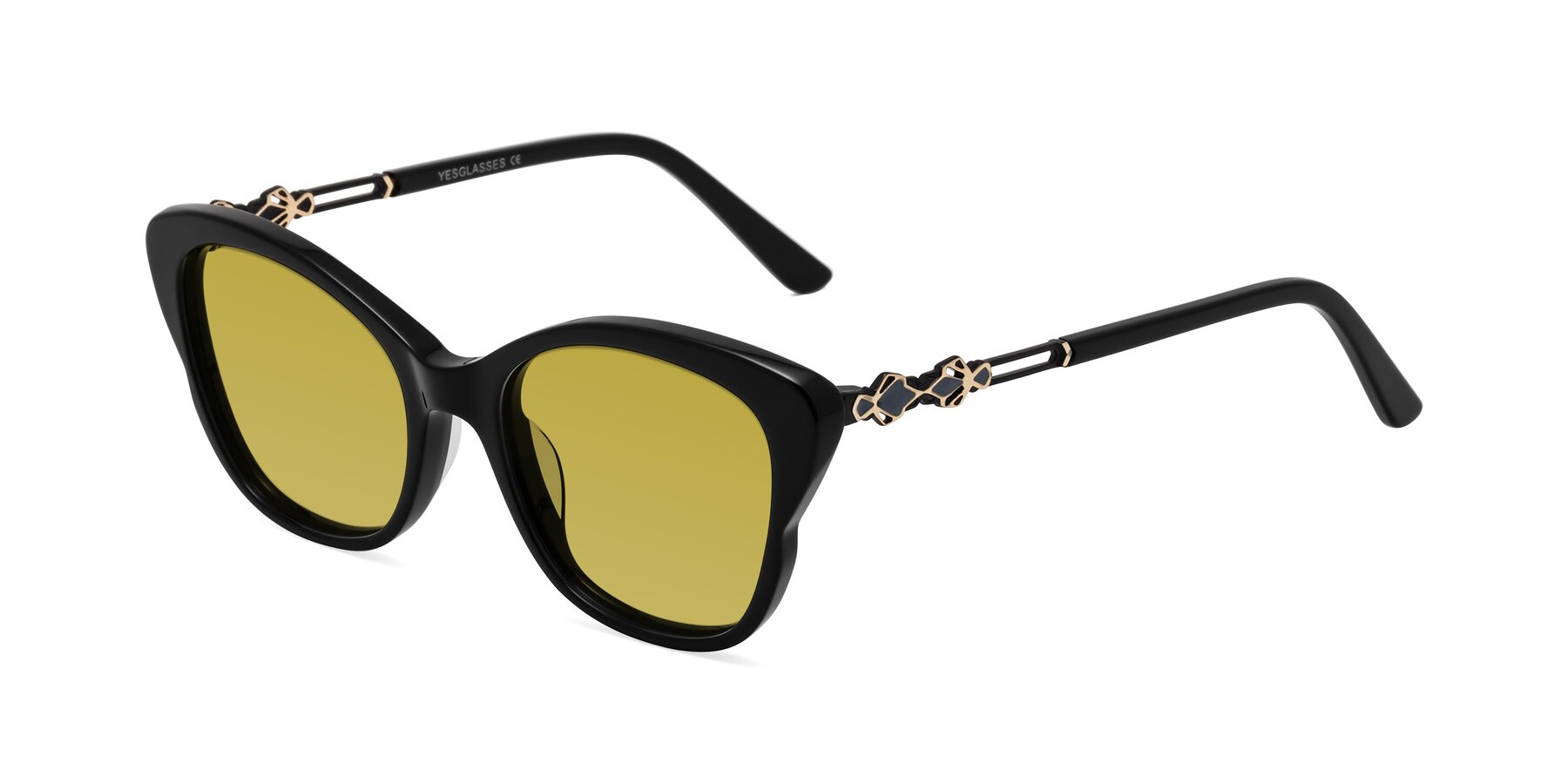 Angle of Azalea in Black with Champagne Tinted Lenses