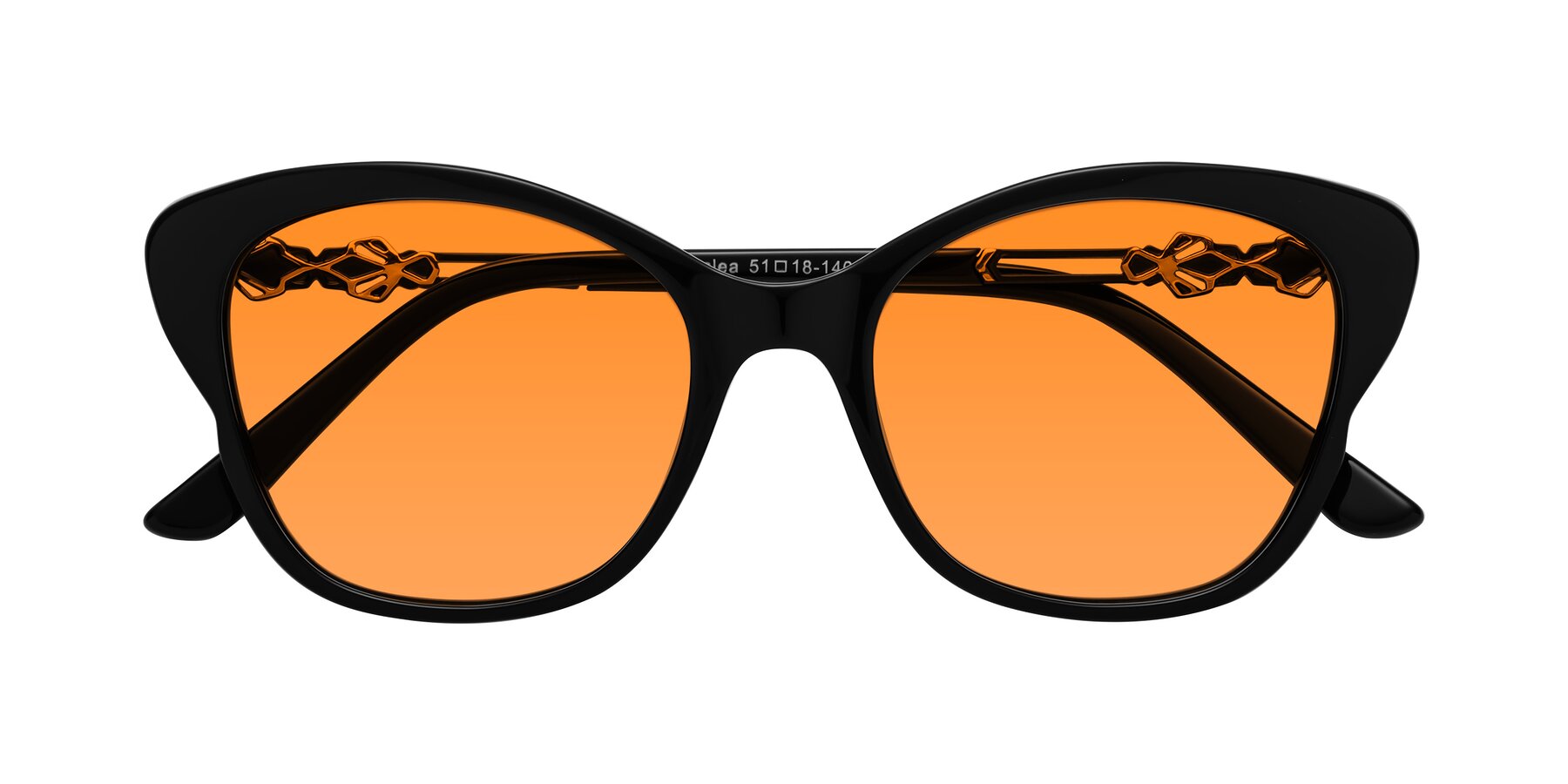 Folded Front of Azalea in Black with Orange Tinted Lenses