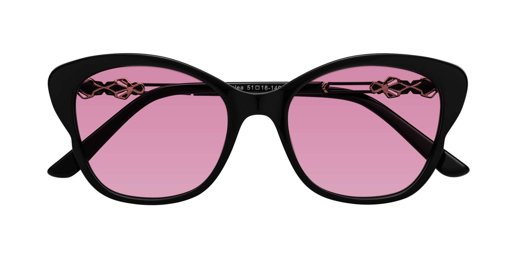 Folded Front of Azalea in Black with Medium Wine Tinted Lenses