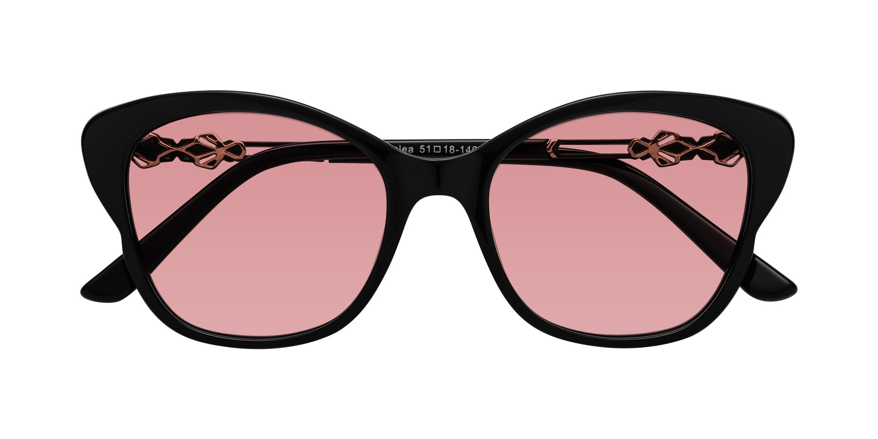 Folded Front of Azalea in Black with Medium Garnet Tinted Lenses