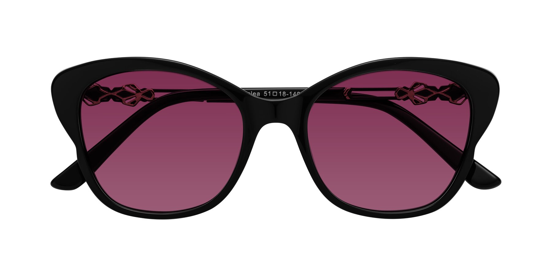 Folded Front of Azalea in Black with Wine Tinted Lenses