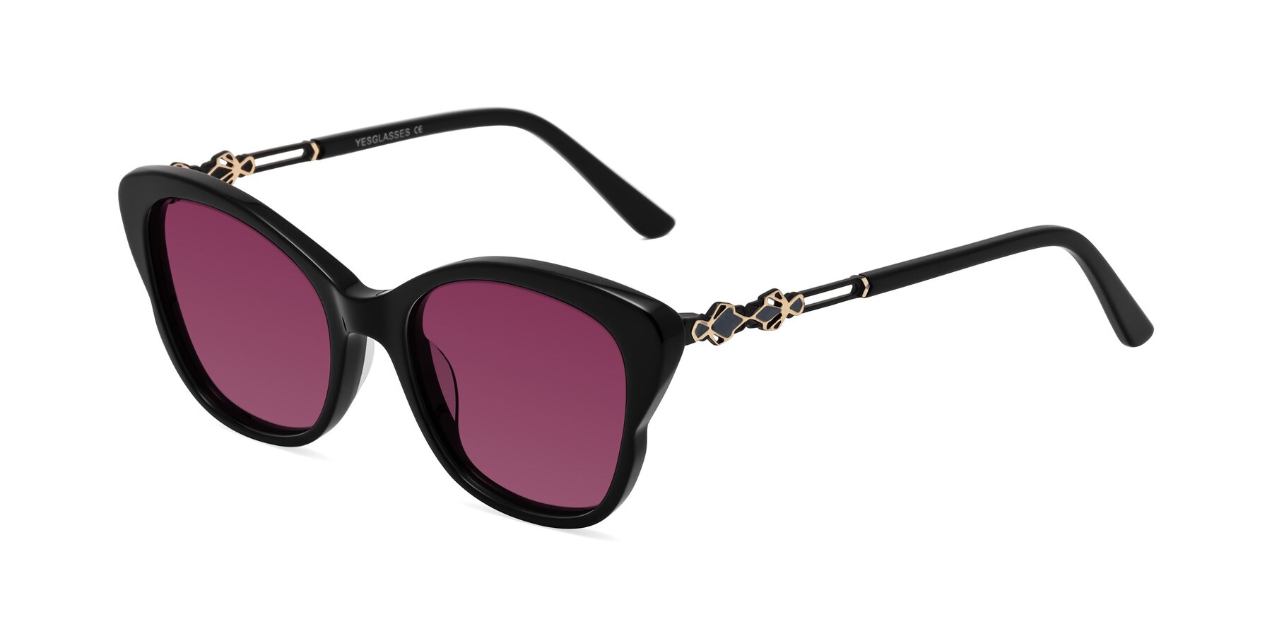 Angle of Azalea in Black with Wine Tinted Lenses