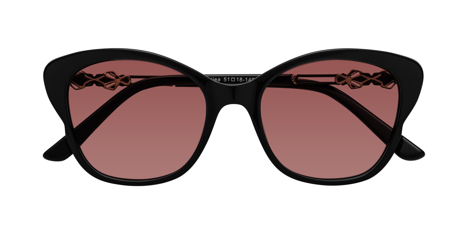 Folded Front of Azalea in Black with Garnet Tinted Lenses