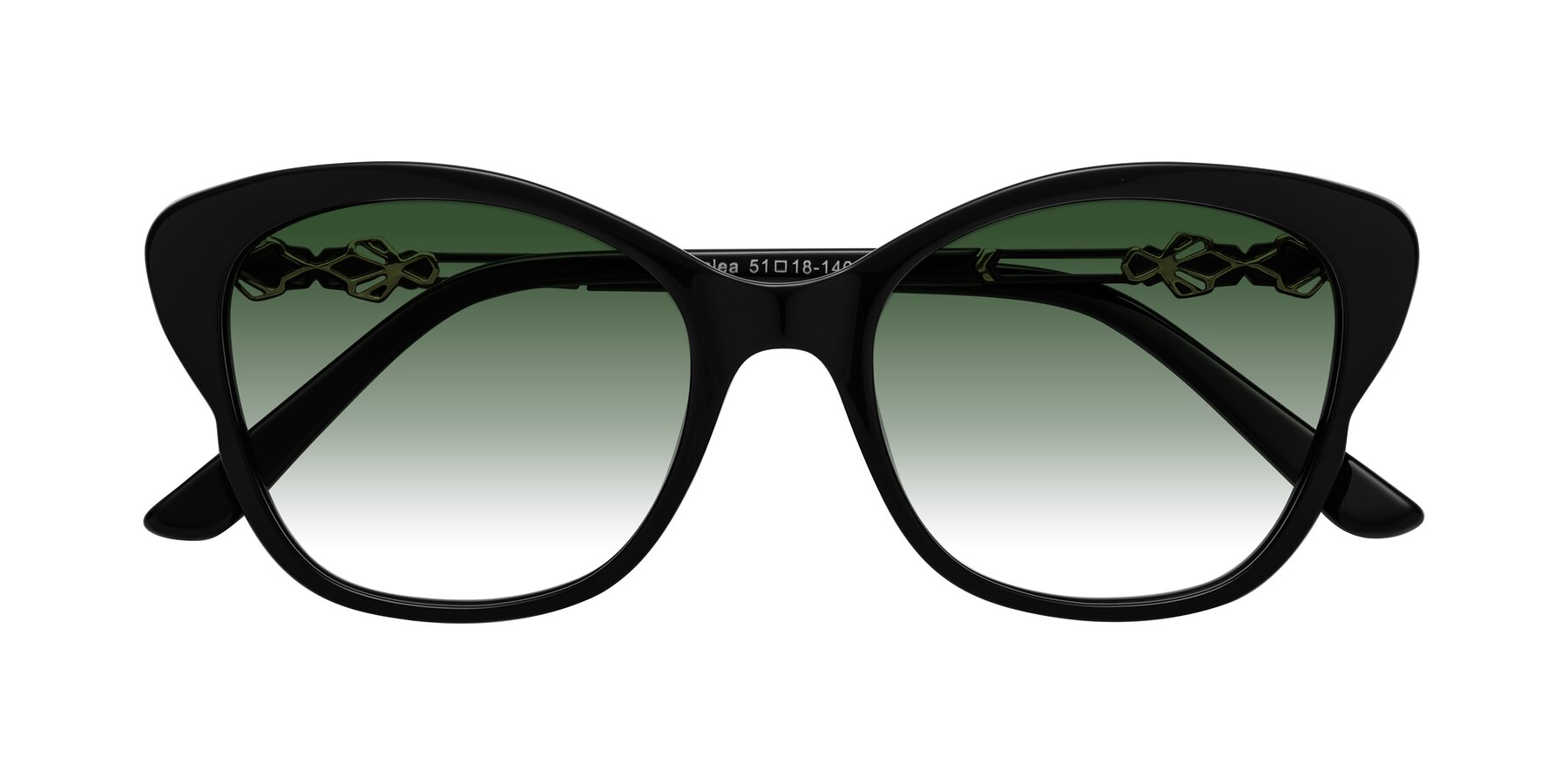 Folded Front of Azalea in Black with Green Gradient Lenses