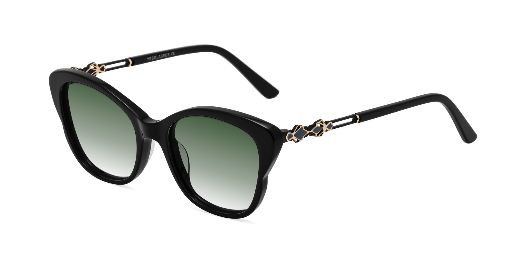 Angle of Azalea in Black with Green Gradient Lenses