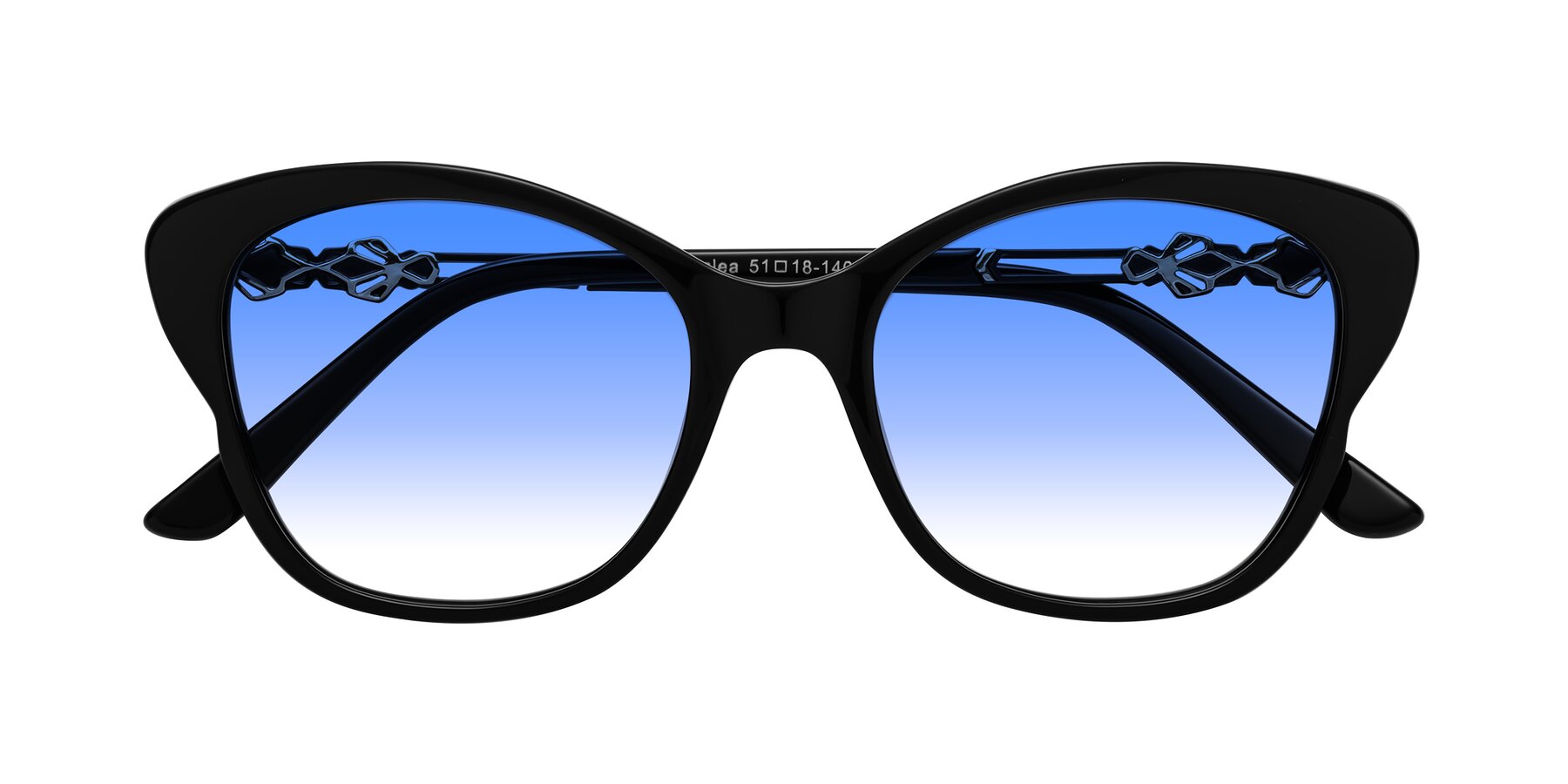 Folded Front of Azalea in Black with Blue Gradient Lenses