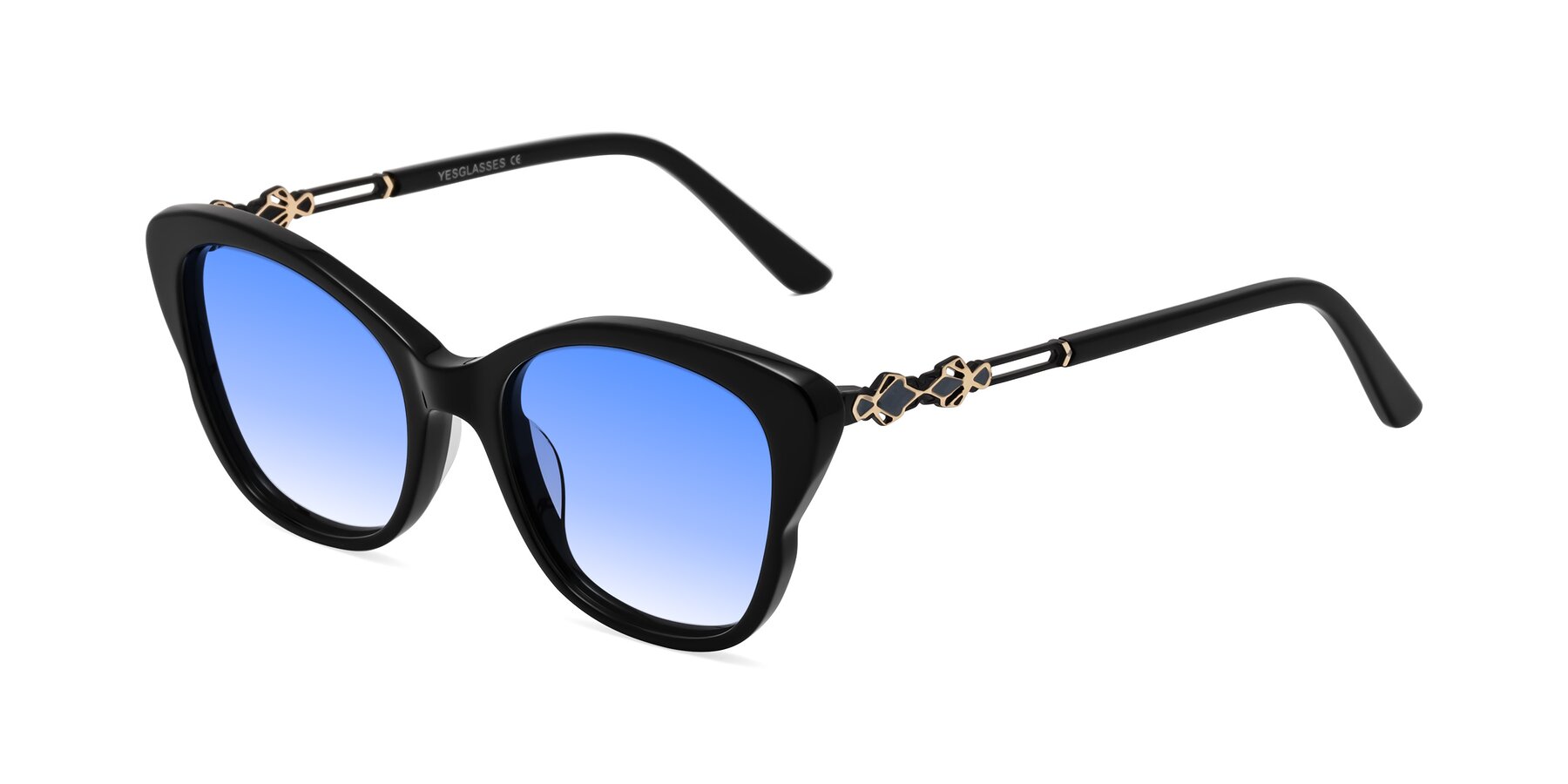 Angle of Azalea in Black with Blue Gradient Lenses