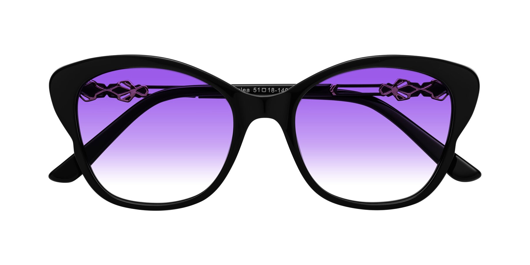 Folded Front of Azalea in Black with Purple Gradient Lenses