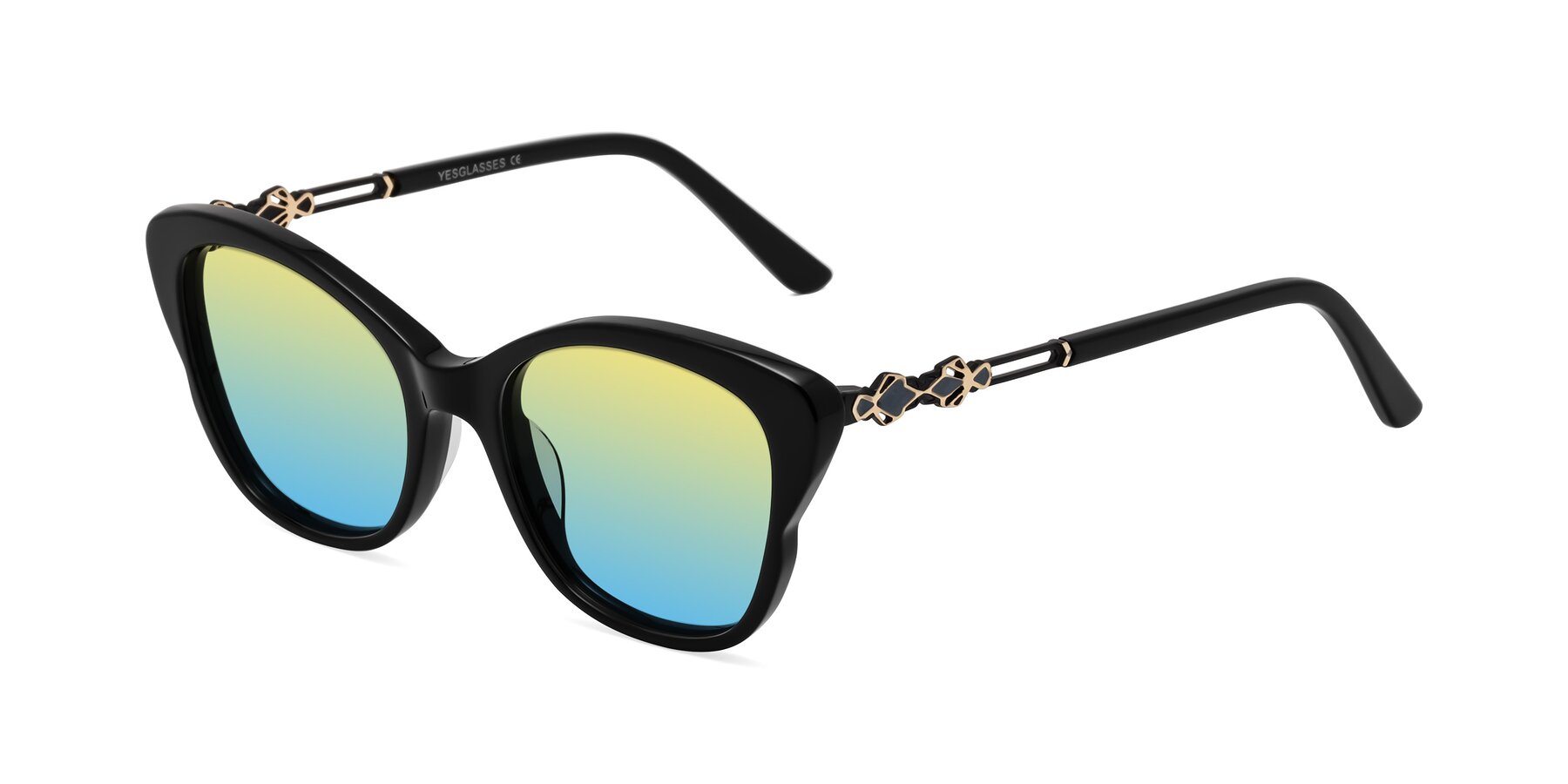 Angle of Azalea in Black with Yellow / Blue Gradient Lenses