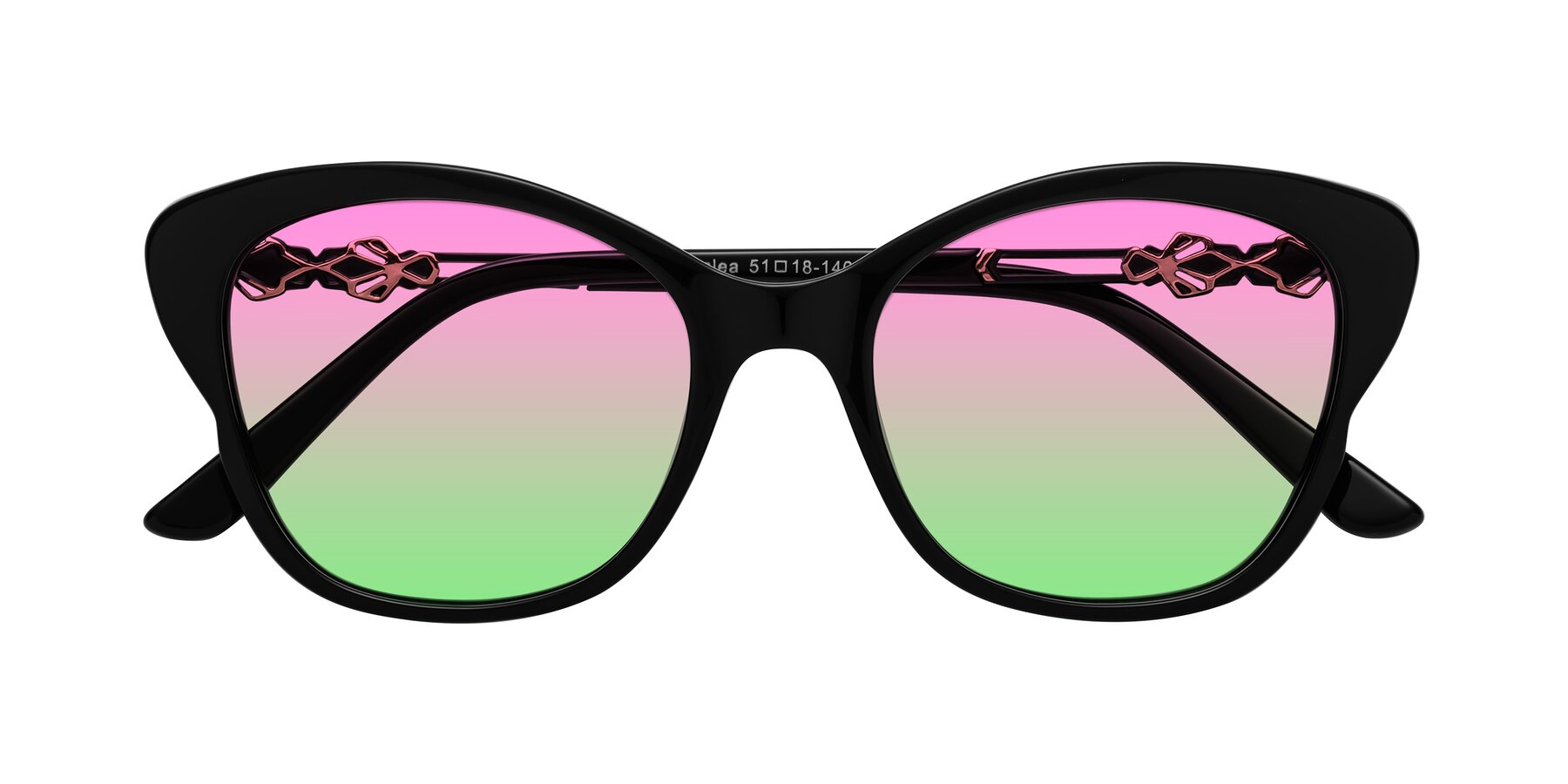 Folded Front of Azalea in Black with Pink / Green Gradient Lenses