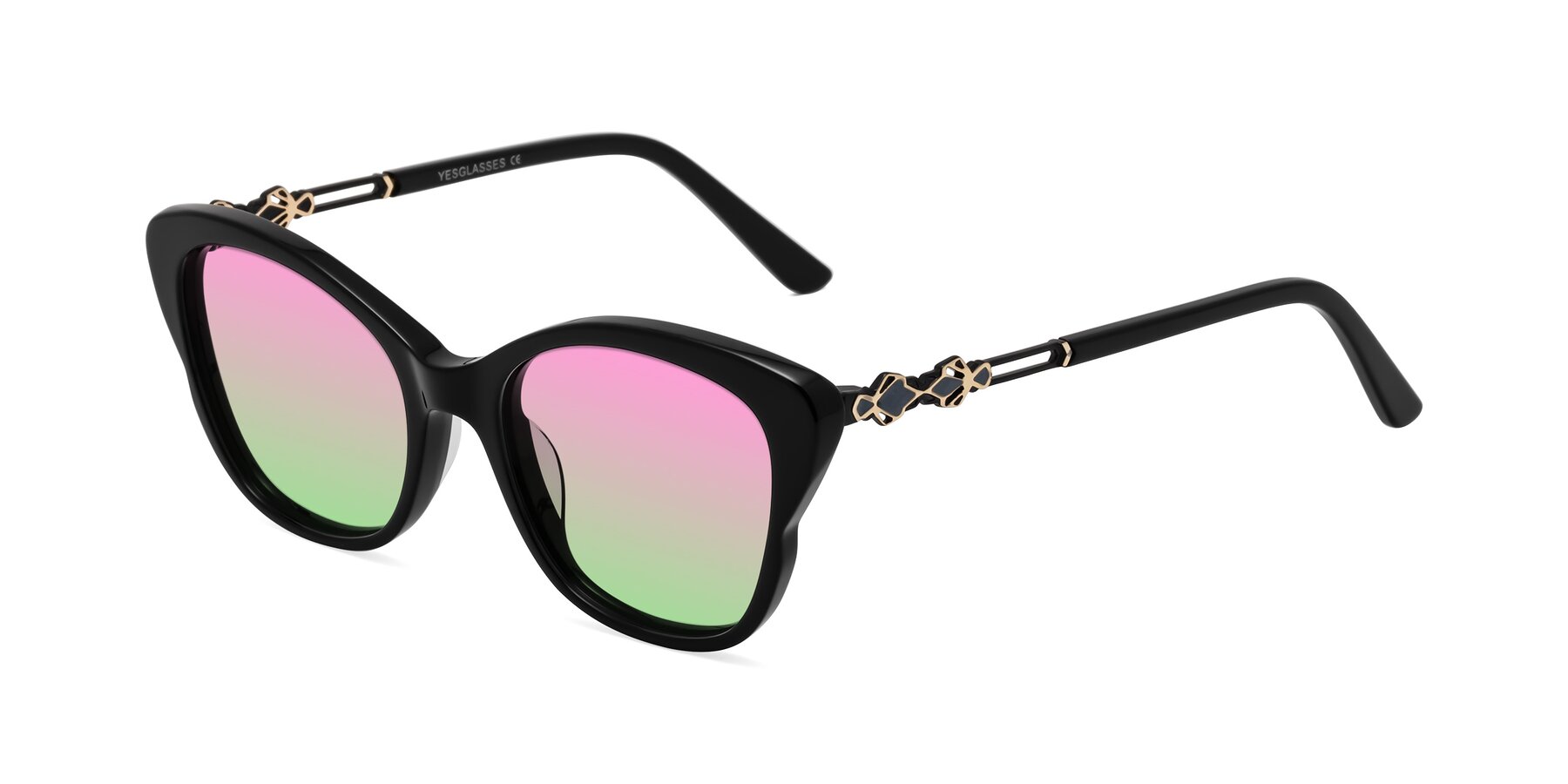 Angle of Azalea in Black with Pink / Green Gradient Lenses