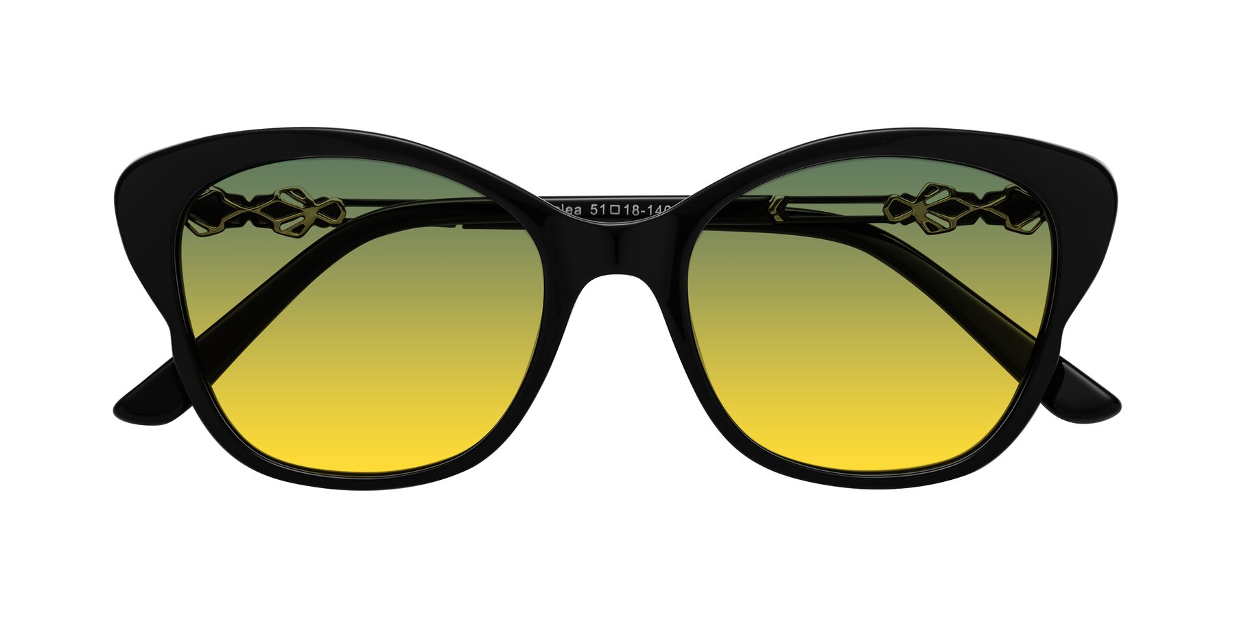 Folded Front of Azalea in Black with Green / Yellow Gradient Lenses