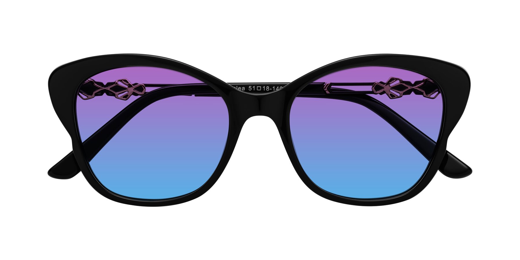 Folded Front of Azalea in Black with Purple / Blue Gradient Lenses