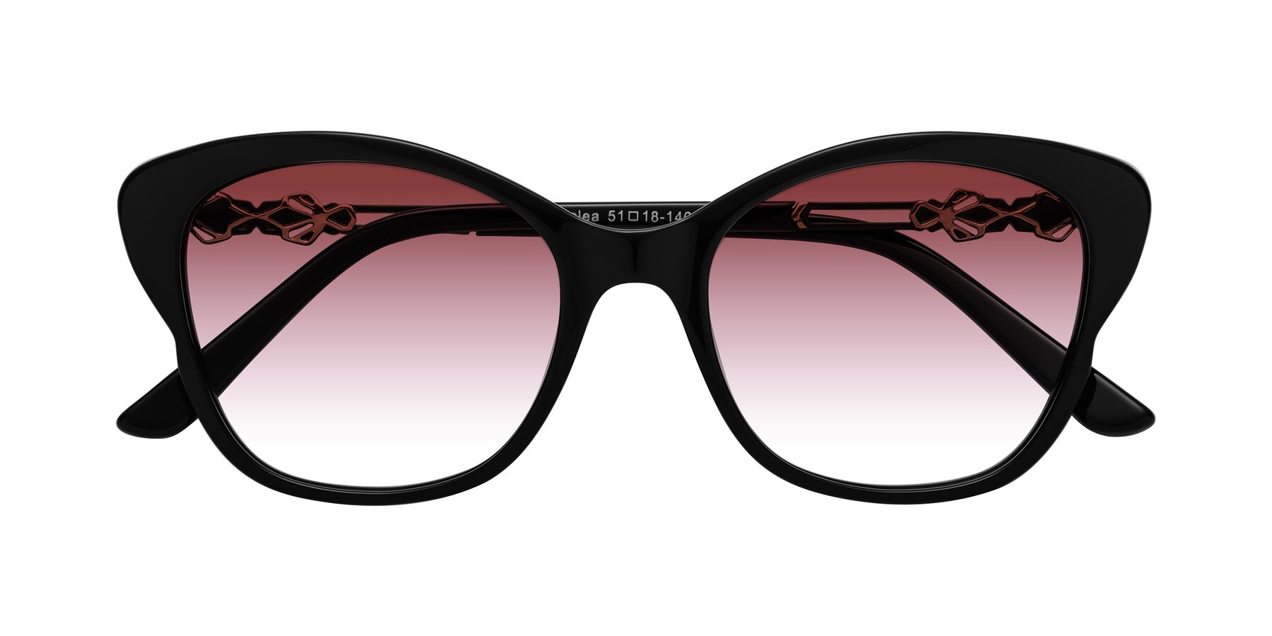 Folded Front of Azalea in Black with Garnet Gradient Lenses