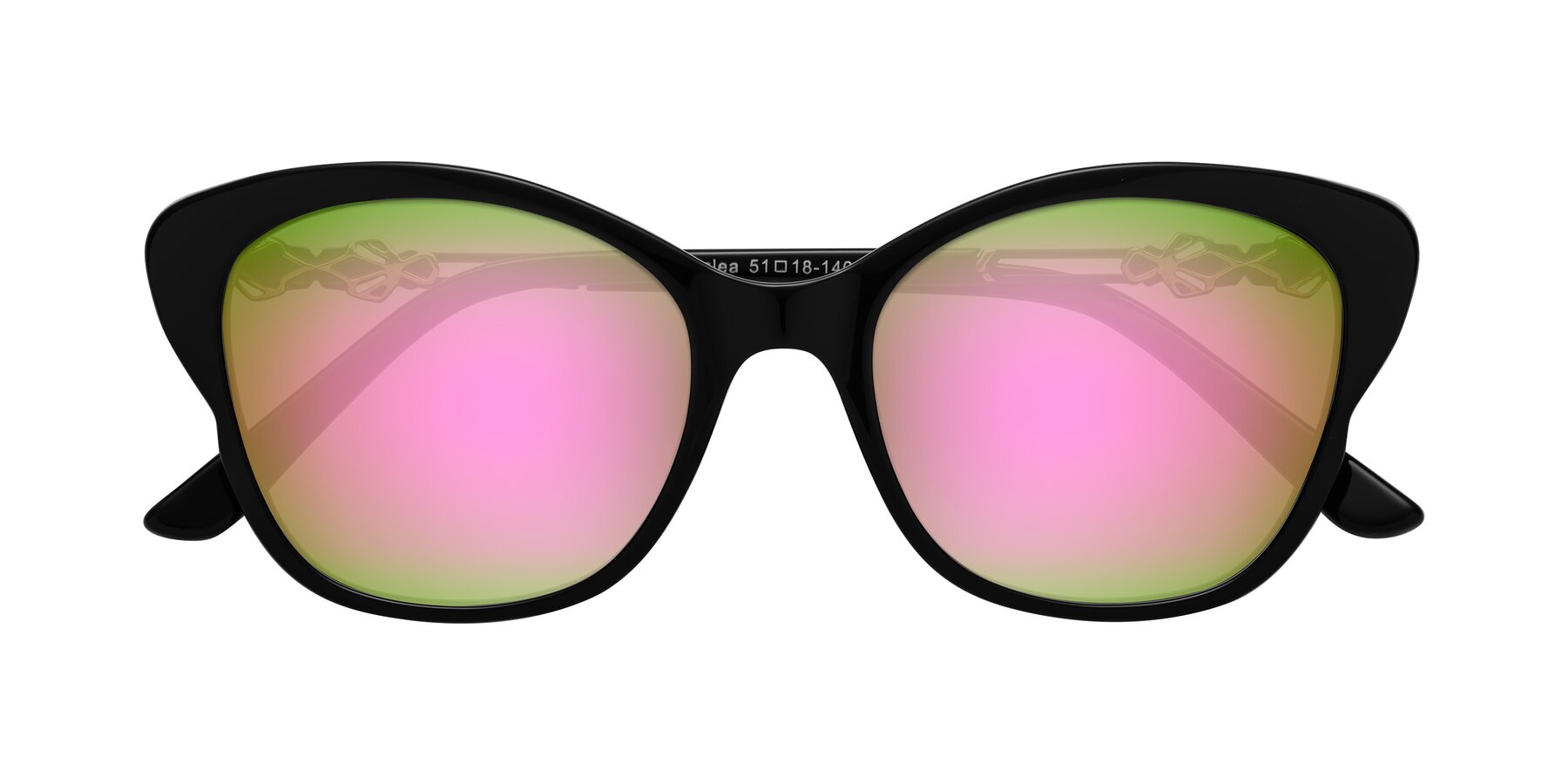 Folded Front of Azalea in Black with Pink Mirrored Lenses