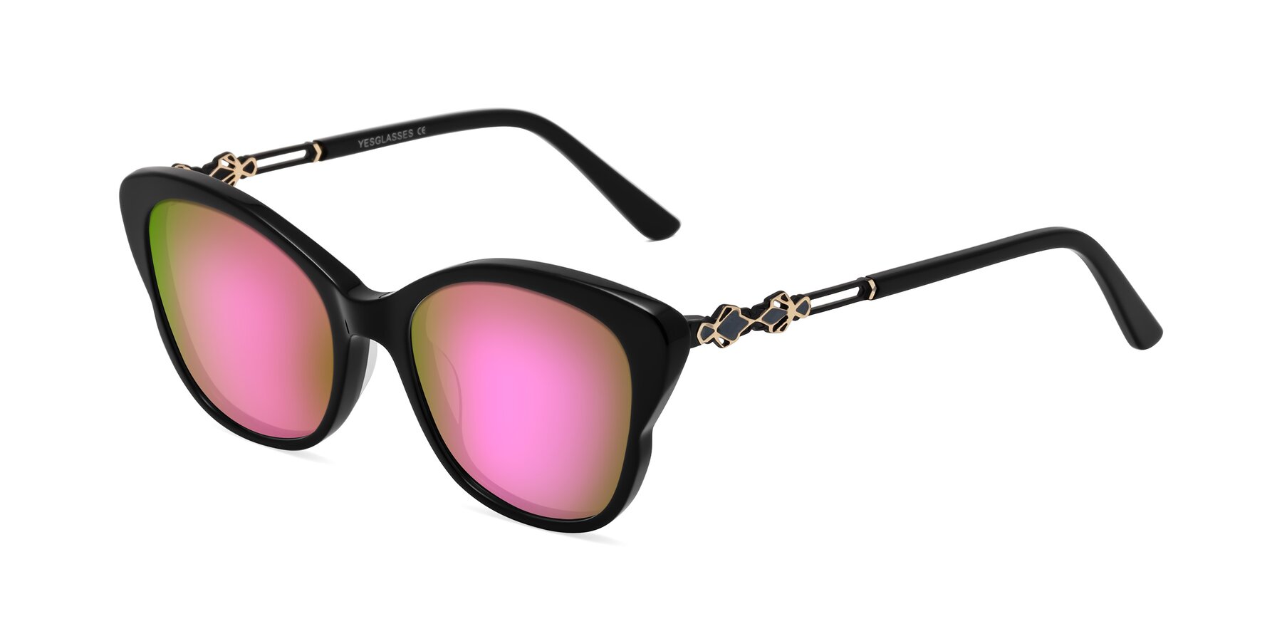 Angle of Azalea in Black with Pink Mirrored Lenses