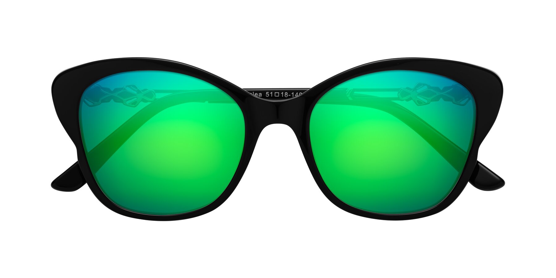 Folded Front of Azalea in Black with Green Mirrored Lenses