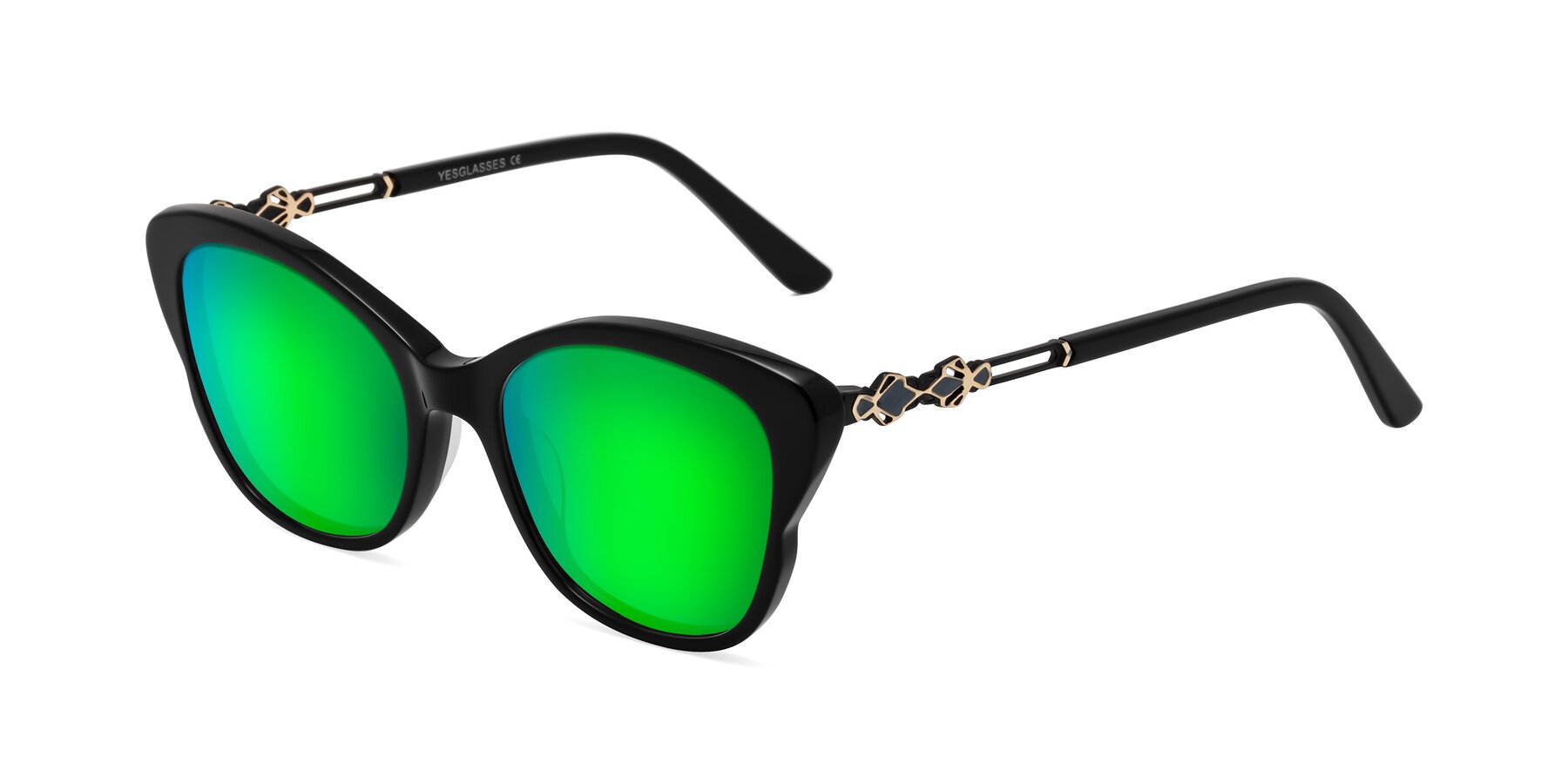 Angle of Azalea in Black with Green Mirrored Lenses