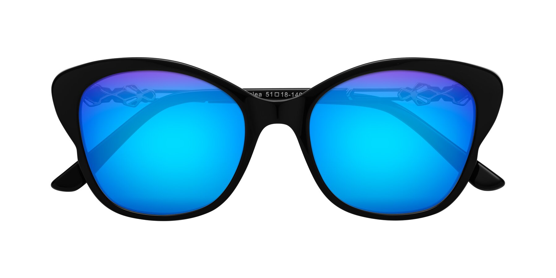 Folded Front of Azalea in Black with Blue Mirrored Lenses