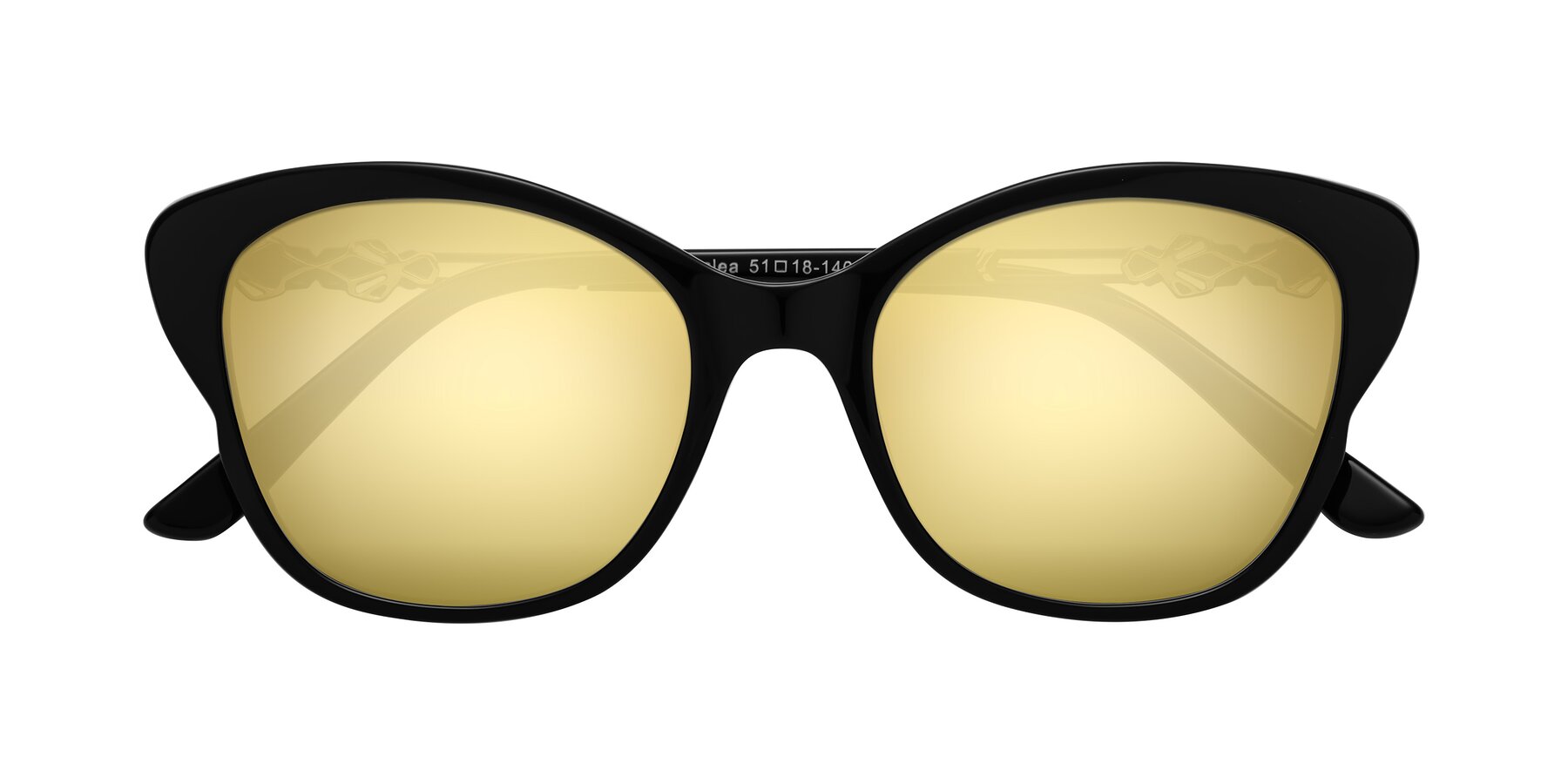 Folded Front of Azalea in Black with Gold Mirrored Lenses